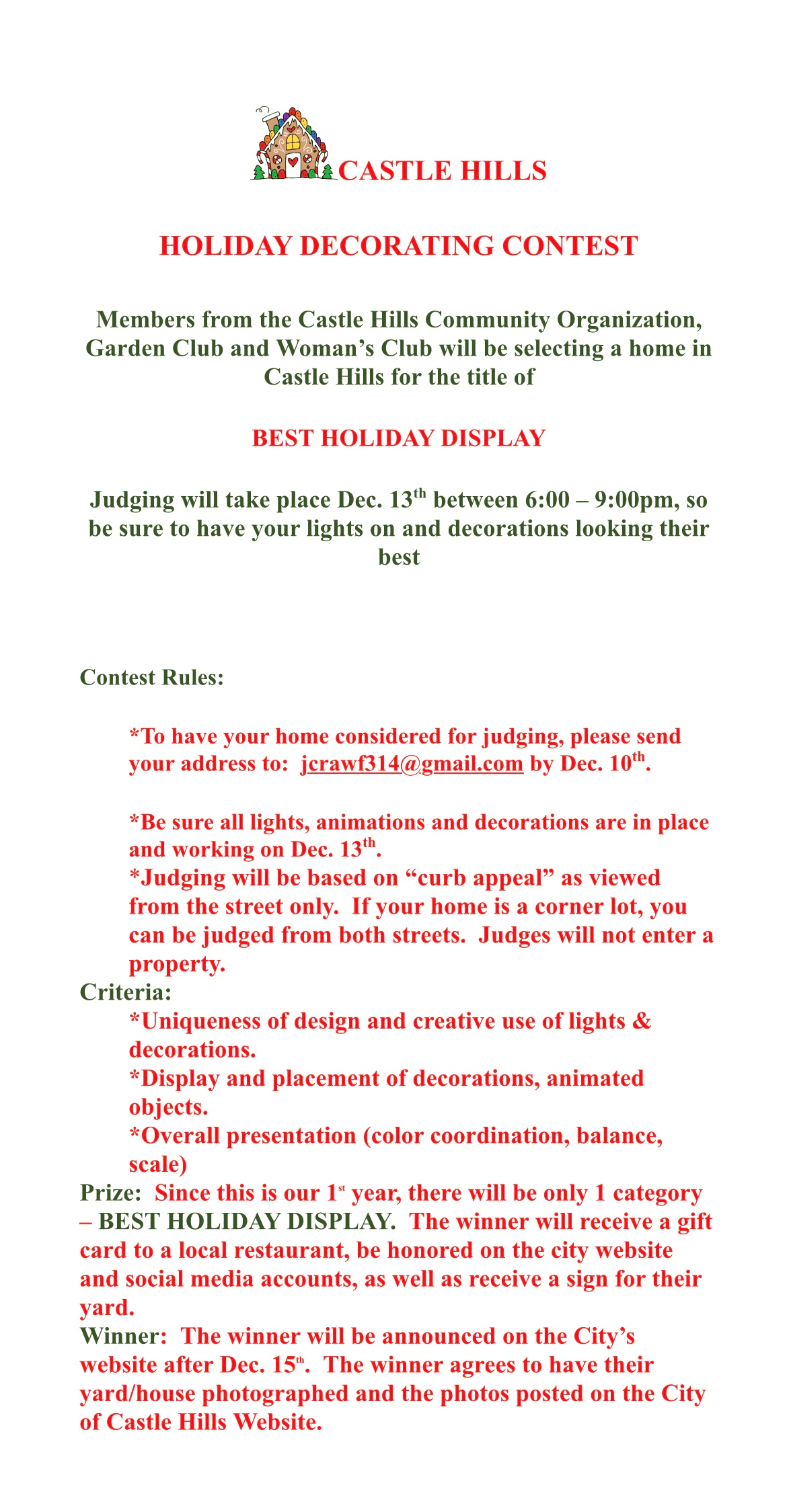 Castle Hills Holiday Decorating Contest